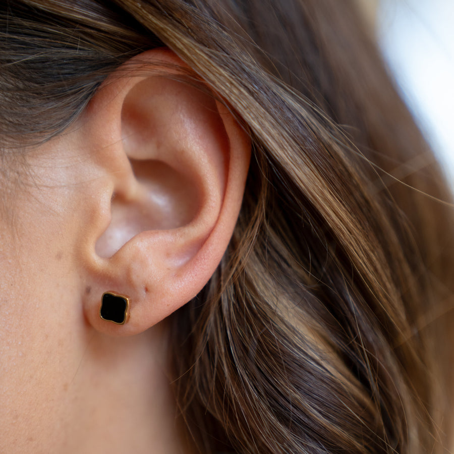 Flora Gold Black Earrings