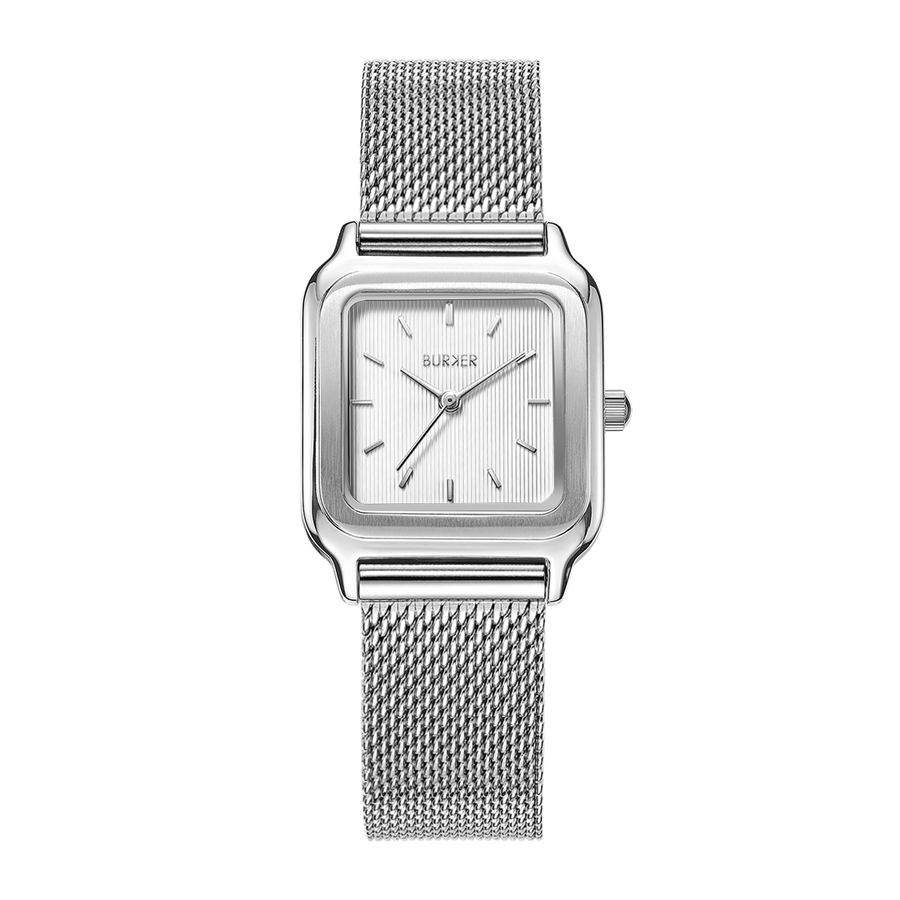 Macy Silver White Mesh – Burker Watches