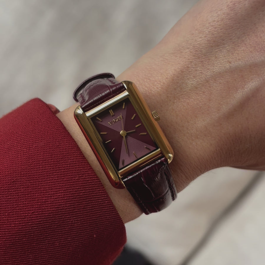 Olivia Gold Burgundy Leather